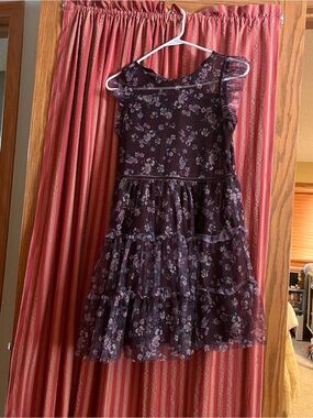Zhenzi Dark Purple Floral Tiered Ruffle Dress